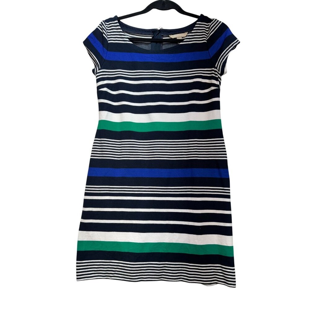 Banana Republic Womens Sheath Dress Suze 8 Multicolor Striped Short Sleeve